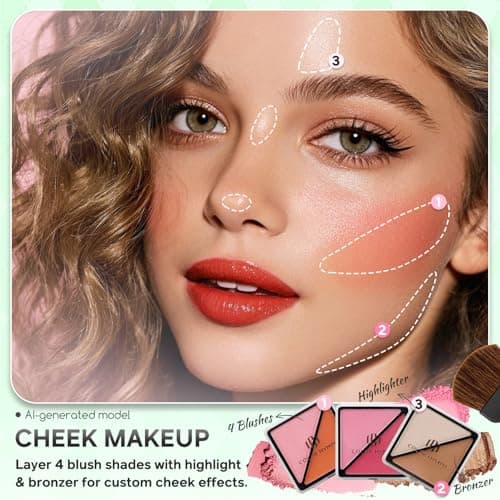 Color Nymph Beginner Makeup Kits For Teens With Train Case Included Full Makeup Kit Eyeshadow Palette Blushes Bronzer Highlighter Lipstick Brushes Mirror (Green) - Thumbnail 6
