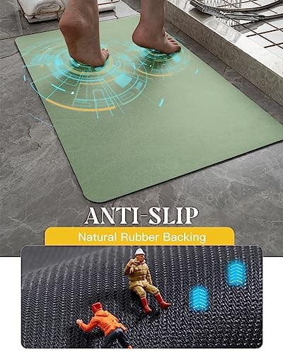 MontVoo -Bath Mat Rug-Rubber Backing Non Slip Quick Dry Absorbent Thin Bathroom Rugs Fit Under Door-Faux Suede Surface Bathroom Floor Mats-Shower Rug for in Front of Bathtub Shower Sage Green 17x27.5 - Thumbnail 6