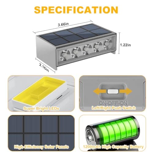 T-SUN Solar Step Light 3000K Solar Stair Lights Outdoor Waterproof LED Step Lights for Outside Stair Deck Pathway Patio Porch Warm White 6 Pack - Thumbnail 6