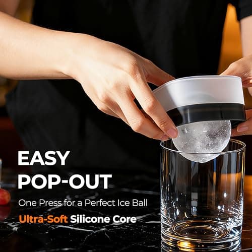FINENUT Easy Release Ice Ball Maker Mold, 2 Pack, 2.5 Inch Large Round Ice Cube Mold for Whiskey & Cocktails, Stackable Lid, Leak-Resistant Silicone - Thumbnail 3