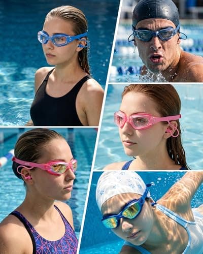 Aegend Swim Goggles 2-Pack, No Leaking Anti-Fog UV Protection Mirrored Swim Glasses for Adult Men Women, Wide View Outdoor (Navy Blue/Transparent + Rose Red/Transparent) - Thumbnail 6