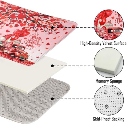 Lutto Valentines Day Bathroom Set, Red Polyester Shower Curtain with 72x72 Inch Size, Includes 12 Hooks and Anti-Slip Bath Mat, Modern Valentines Day Decor for Bathroom - Thumbnail 5