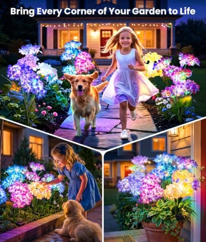 KOOPER Solar Flower Lights, 4 Pack 5-Head Hydrangea with 3X Larger LED Beads, Brighter & Fuller Glow, Solar Lights Outdoor Waterproof, Solar Garden Decor for Yard, Pathway, Patio, Gift for Mom - Thumbnail 6