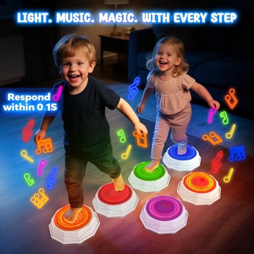 SOTAONE Rainbow Stepping Stones for Kids - Non-Slip Sensory Jumping Stone Toys, Toddler Obstacle Course Develop Balance Coordination Skills, Indoor Outdoor Play, Boy Girl Gifts, 6PCS with Light Up - Thumbnail 2