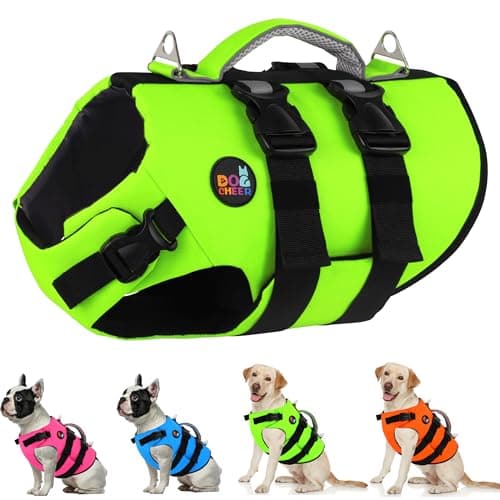 Dogcheer Dog Harness Life Jacket, High Buoyancy Neoprene Dog Life Vest for Swimming Boating, Adjustable Puppy Swim Vest Reflective Pet Float Vest for Small Medium Large Dogs - Green, XS