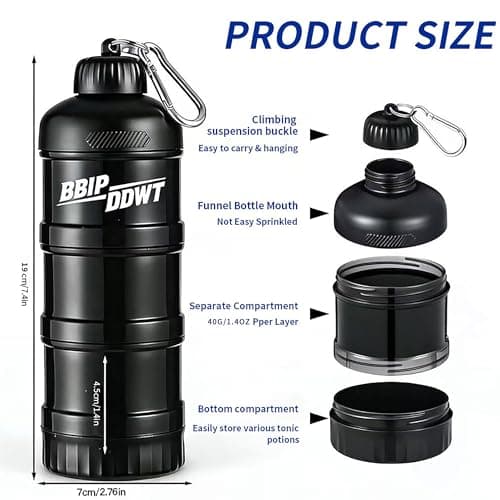 BBIPDDWT 3-Layer Protein Powder Container With Funnels Stand, Black - Thumbnail 2