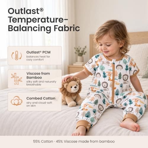 i-baby Outlast® Toddler Sleep Sack with Legs, 0.5 TOG Lightweight Muslin Baby Wearable Blanket, Walker Sleeping Sack with Outlast Temperature Regulation, Sleeping Bag with 2-Way Zipper 9-12M - Thumbnail 2