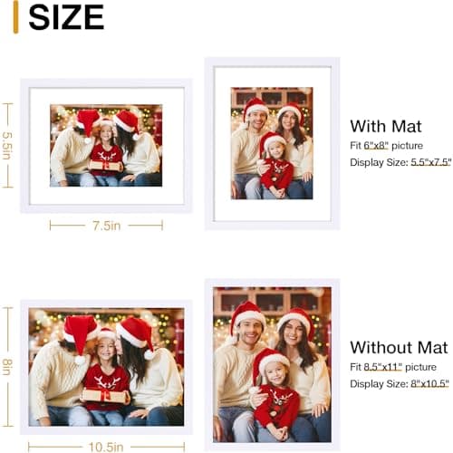 decorUhome 8.5 by 11 Picture Frame Set of 10, Display Photos 6x8 with Mat or 8.5x11 Unmatted for Picture Frames Collage Wall Decor, White - Thumbnail 4