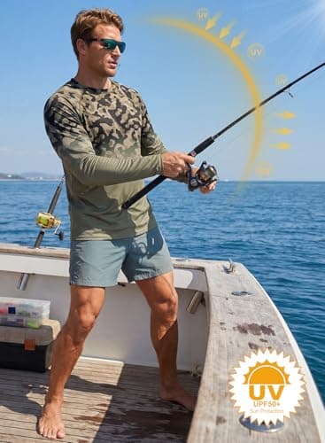 XiaoMoSha Men's Sun Protection Long Sleeve Shirts UPF 50+ Rash Guard Swim T-Shirt Quick Dry Fishing Hiking Running Top Outdoor Lightweight Athletic UV Sports Shirt Small Green Camouflage - Thumbnail 3