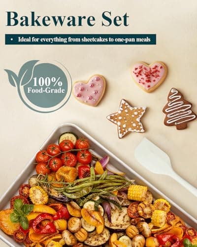 Ymiton 7PCS Ceramic-Coated Baking Sheet Set - 10x15in Jelly Roll Pan Non-Stick Cookie Sheet with Wire Rack, Silicone Spatula & 4 Cookie Cutters, PFAS Free, Oven Safe (550°F), Pistachio Green - Thumbnail 2