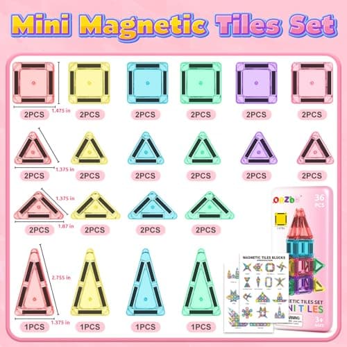 ORZbb Mini Magnetic Tiles Toddler Travel Essentials Set with Case, Magnetic Blocks Building Montessori Educational Learning Sensory Preschool Toys for 3+ Year Old Boys Girls Birthday Gifts - Thumbnail 3