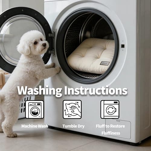 Lumicedar Washable Dog Bed Ultra Soft Plush Dog Crate Mat, Dog Bed for Crate, 3.2" Thick Dog Bed Mat, Kennel Pad for Small and Medium Dogs, 18"x18", Beige - Thumbnail 6