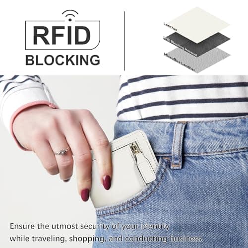 Gostwo Womens Wallet, Small Wallet for Women, Compact Bifold Card Holder, Mini Slim RFID Blocking Cash Wallet, Billfolds Thin Leather Zipper, Gift for Ladies Teen Girls Travel with ID Window, Beige - Thumbnail 2