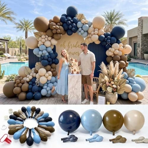 Double Stuffed Navy Blue Brown Balloon Arch Garland Kit - Thumbnail 3