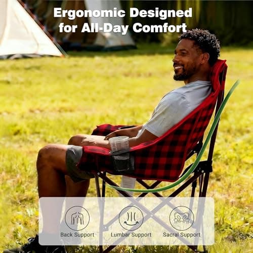 SUNNYFEEL Heavy Duty Camping Chairs for Adults Portable Oversized Folding Chair with Side Pockets & Cup Holde for Fishing,Trip,Picnic,Lawn,Concert Outdoor, Carry Bag Included - Thumbnail 6