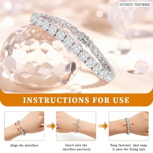 Moissanite Tennis Bracelet For Women,Women's Tennis Bracelets,Round Cut D-Color VVS1 Platinum Plated Silver Bracelet,Hypoallergenic Bezel 7 Ins, Ice Crystal Sparkling,Exquisite Jewelry,with Gift Box,Ideal Gift for Wife/Her (7 Inches) - Thumbnail 6