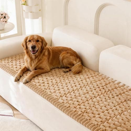 Eco-Ancheng Couch Cover for Dogs Pet Couch Cover for Sofa Washable Dog Sofa Covers Couch Protector for Cushion Fuzzy Non Slip Couch Slipcover with Elastic Straps for Pets, Dogs(Khaki,1PC/27.6x70.9 in)