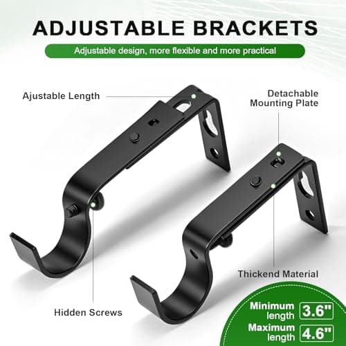 MERJULAN Premium 1 Inch Black Curtain Rod Set - Heavy Duty Adjustable 28 to 48 Inch Window Rod with Decorative Finials & Sturdy Brackets for Bathroom, Kitchen, Bedroom Windows - Thumbnail 3