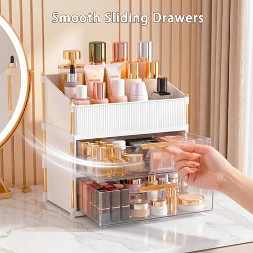 Asdbko Large Capacity Makeup Organizer Countertop with Brush Holder, Vanity Skincare Perfume Storage Box for Bathroom, Mother's Day Birthday Anniversary Teen Girl Gifts for Women Mom - Thumbnail 3
