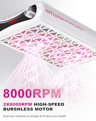 HACITECH Nail Dust Collector | 1600PA Strong Suction, 10-Level Adjustable Speed, 30 Filter Paper Included | Salon & Home Dust Collector Nail Tech - Thumbnail 3