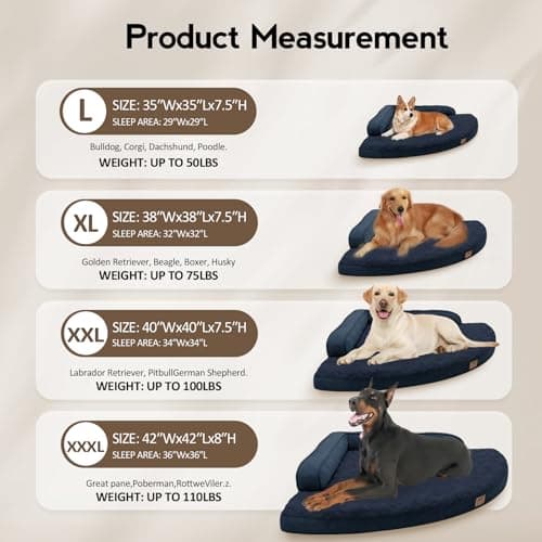 MEKIY Large Orthopedic Dog Bed with Sides XXL Dog Beds with Removable Washable Cover Non-Slip Waterproof Pet Bed for Extra Large Dogs - Navy Blue XXL - Thumbnail 6