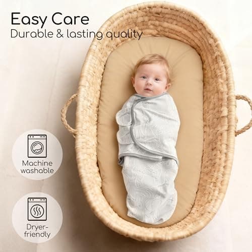 CIVARUA KIDS Baby Swaddles for Newborn Organic Cotton,Soft & Snug Newborn Velcro Swaddle 0-3 Months Sleep Sack Helps Calm Startle Reflex, 2-Pack Wrap Nursery Swaddling Blankets Elephant - Thumbnail 3
