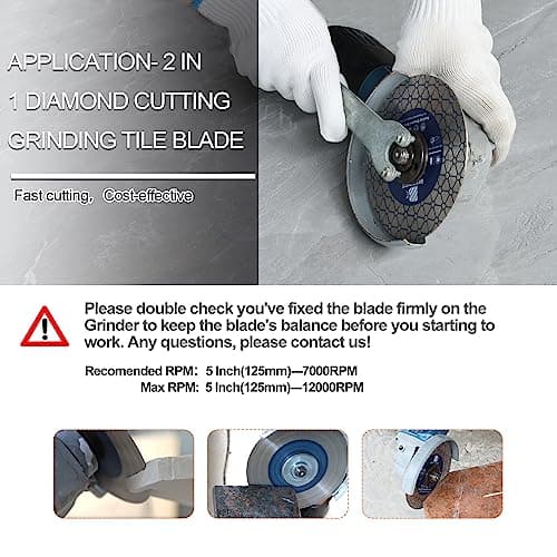Diamond Saw Blade Tile Cutting Disc - BRSCHNITT 5 Inch for Cutting Granite Porcelain Ceramic Marble Artificial Stoneware Edge Grinding for 7/8”- 5/8” Arbor Angle grinde - Thumbnail 5