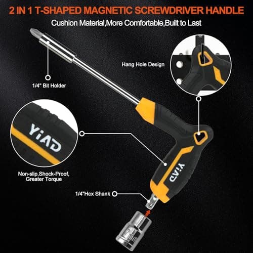 24-Piece T-Handle Magnetic Screwdriver Set, 14 CR-V Steel Bits & 9 Nut Drivers (5-13mm), Ergonomic Non-Slip Grip All-in-One Hand Tool for Household Repair, DIY & Bicycle Maintenance - Thumbnail 5