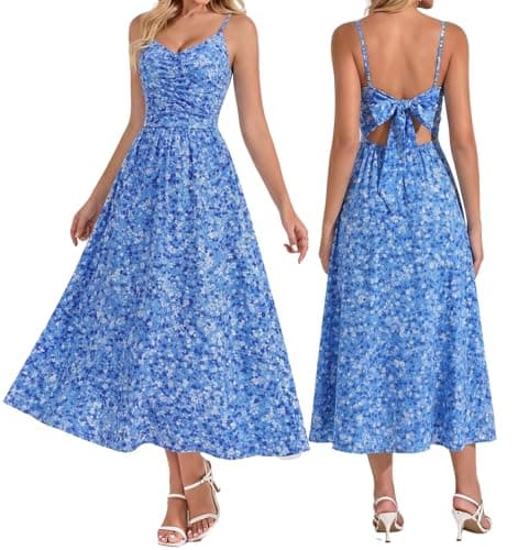 Dofysoffy Midi A Line Dress for Women Elegant Flowy 2026 Summer Beach Dresses with Pockets (A910 L) Blue - Image 1