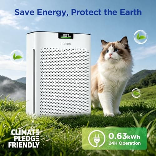 Air Purifier for Home Bedroom Large Room 2200 Ft², MOOKA H13 HEPA Air Cleaner with Washable Pre-filter, Air Quality Monitor, Air Purifiers for Pets Hair Smoke Dust Pollen, Auto Mode, KJ190 White - Thumbnail 6