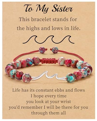 Sistble Mothers Day Gifts for Sister, Sister Gifts from Sisters Wave Bracelet for Women Red Beaded Bracelet Birthday Gift Wave Bracelets Sisters Gift Natural Stone Jewelry - Image 1