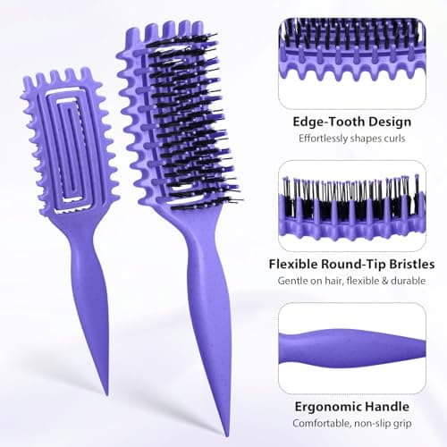 Quenxe Curl Defining Brush, Curly Hair Brush with Vented Design for Detangling and Shaping, Wet & Dry Use, Reduces Pulling for Women and Men (Purple) - Thumbnail 3