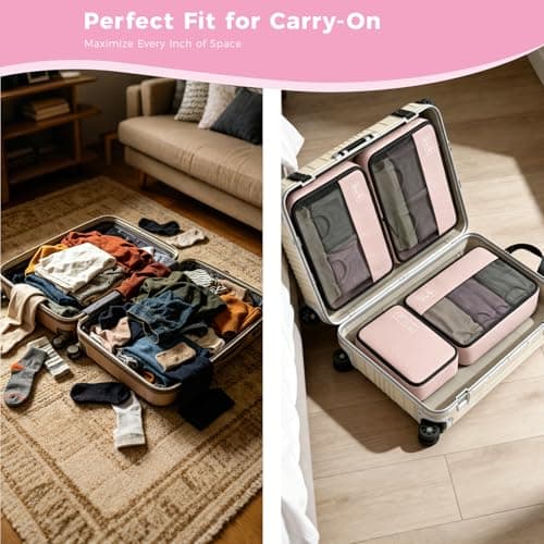 8-Piece Compression Packing Cubes for Travel, Stylish Luggage Organizer Set for Women, Space Saving Travel Essentials, Perfect for Vacation Cruise, Weekend Getaways & Carry-On Packing - Light Pink - Thumbnail 5