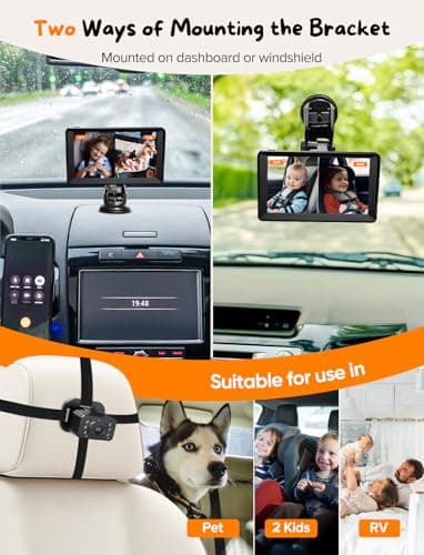 Kidsneed Baby Car Camera 7-Inch Baby Monitor for Car with USB Plug and Play Easy Setup 360 Degree Rotating Backseat Camera Two Kids HD 1080P Rear Facing Seat Cameras - Thumbnail 6