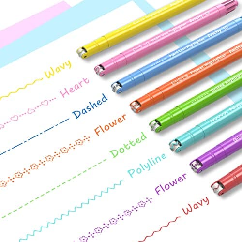 AECHY 8PCS Curve Highlighter Pen Set, Dual Tip Marker Pens with 6 Different Curve Shapes & 8 Colors Mark Lines, Aesthetic Curve Marker Highlighter for Journal Planner School Supplies - Thumbnail 3