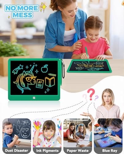 KOKODI 15 Inch LCD Writing Tablet with Anti-Lost Stylus, Erasable Doodle Board Colorful Toddler Drawing Pad, Car Travel School Games Toys for 3 4 5 6 7 8 Kids, Birthday Gift for Girls Boys Green - Thumbnail 6