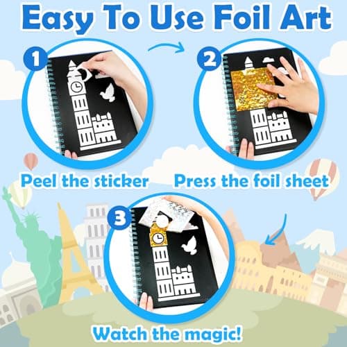 FUNNYB&G Foil Art Crafts for Kids Ages 4-8: Mother's Day 2026, Birthday Gift for Kids, Art and Crafts Supplies, Party Favors, Creative Toys for Kids 4 5 6 7 8 9 Years Old(Buildings) - Thumbnail 4