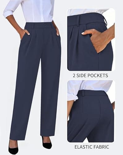 keriffe Womens Wide Leg Dress Pants Stretchy High Waisted Work Trousers - Thumbnail 5