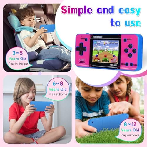 Handheld Game for Kids ，Built-in 220 32-bit Video Games, 3.0” IPS Screen, Rechargeable Portable Game , Travel Mini Arcade Electronic Toys Gift for Boys and Girls(Blue+Pink) - Thumbnail 5