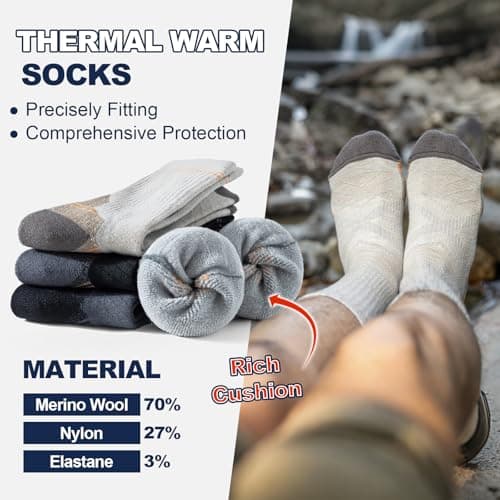 BISOUSOX Thin Merino Wool Socks for Men, 70% Premium Wool Crew Dress & Light Hiking Socks, Moisture Wicking, 3 Pairs - Thumbnail 6