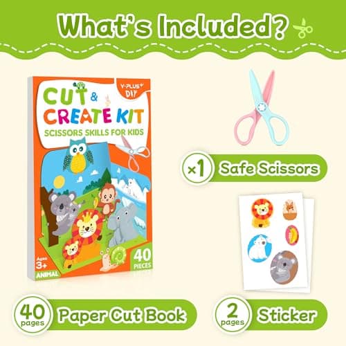 YPLUS Scissor Skills Activity Book for Kids Ages 3–7, 40 Paper Cutting Projects with Safety Scissors, Preschool Paper Craft Supplies for Fine Motor Skills & Art Learning - Thumbnail 2