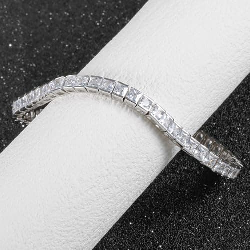 TRENDOLLA 3MM Square Cubic Zirconia Tennis Bracelet for Women and Men, Classic Tennis Bracelet Wrist Size 6.5-8 inches (7.25") - Thumbnail 4