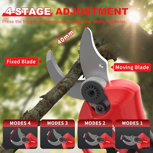 NAWIN Electric Pruning Shears, 40mm 1.6'' Cutting Diameter Professional Cordless Electric Pruner for Tree Trimming Branch Cutter, With 2pcs 2.0Ah Batteries, Brushless Motor, Electric Garden Shears - Thumbnail 4