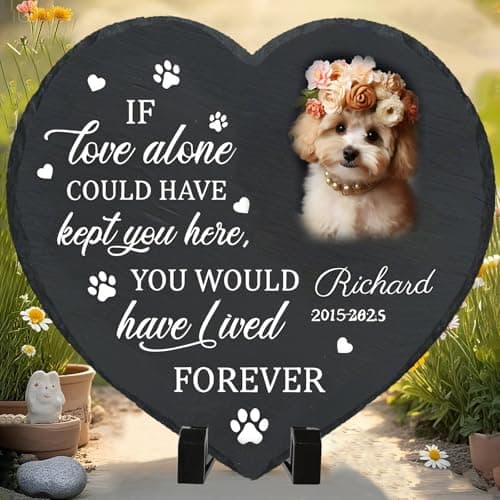 Umitive Personalized Pet Memorial Stone - Custom Dog Grave Marker with Name & Photo - Sympathy Gifts for Loss of Beloved Dog - Cemetery Decor - Rainbow Bridge Memorial for Dogs (Style E) - Thumbnail 5