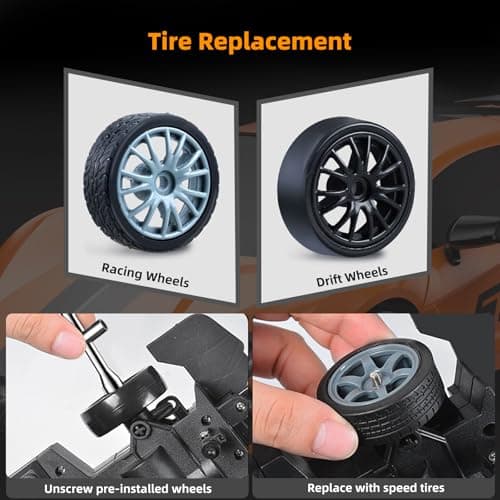 Sakeye RC Drift Car, Drifting RC Car 2.4GHz 1:16 Remote Control Cars 4WD High Speed Racing Vehicle with LED Lights Two Batteries and Drifting Tires Sport Toy Cars for Adults Boys Girls Kids Orange - Thumbnail 4