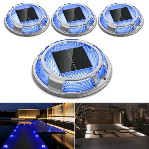 Solar Driveway Lights Dock Lights Waterproof 4 Pack, 2 Colors in 1, LED Solar Deck Lights for Outside, Solar Powered Ground Lights for Warning Driveway Stair Step Pathway(Blue & White) - Image 1