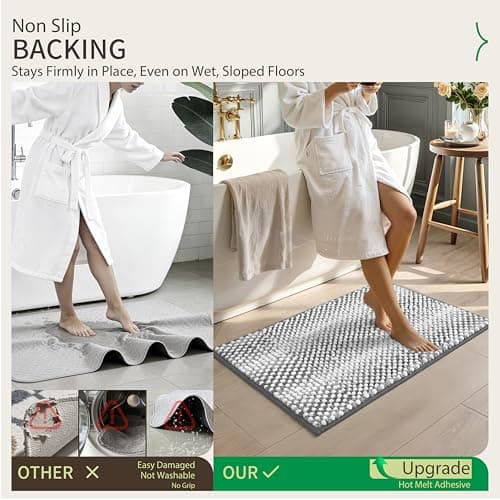 ComiComi Gray Bath Mats Plush Pom-Pom Super Absorbent Bathroom Rug Non Slip Machine Washable Bath Mat for Bathroom Floor Quick Dry 16" x 24" - Thumbnail 4