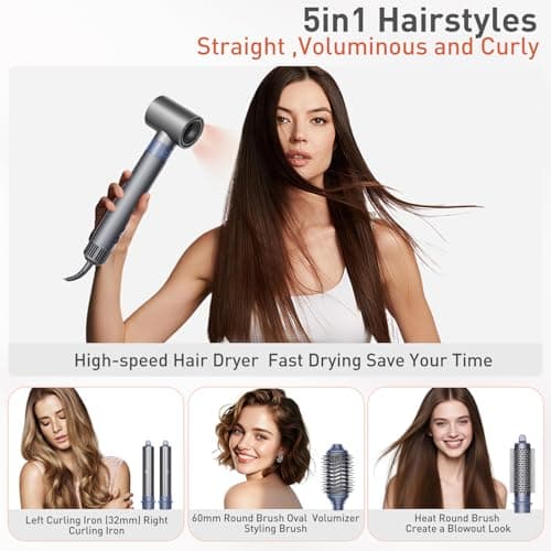 TANSHINE Blow Dryer Brush Set,Hair Dryer Brush with 110,000 RPM High-Speed Negative Ionic Hair Dryer,5 in 1 Hot Air Styler, Blow Dryer for Fast Drying Curling Volumizing Straightening Styling - Thumbnail 2