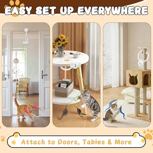 Automatic Cat Toy for Indoor Cats, Interactive Door Hanging Cat Toy with Smart Touch Restart, USB Rechargeable Cat Teaser with Elastic Rope, Adjustable Height Cat Toy for Kittens & Adult Cats (White) - Thumbnail 2