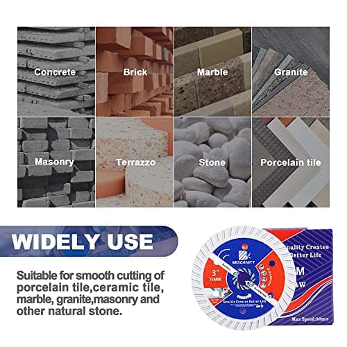 BRSCHNITT Diamond Blade for Concrete Masonry,3pcs 3 Inch (75mm) with Arbor 3/8-Inch (10mm) Dry/Wet Continuous Rim Diamond Cutting Disc for Granite Marble Stone Hard Concrete Reinforced Concrete - Thumbnail 4